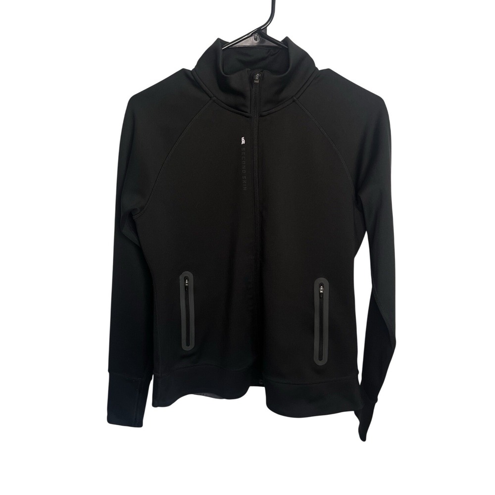Second Skin Wm M Black Full Zip Thumb Holes Outdoor Hiking Athletic Gorpcore